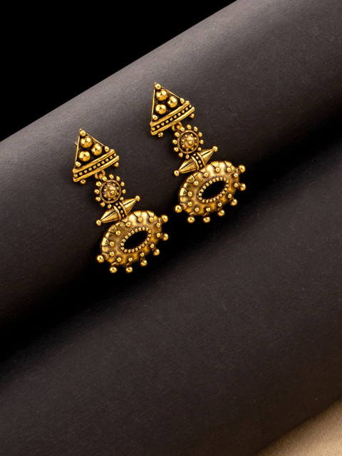 Voylla Gold-Plated Oxidized Contemporary Drop Earrings