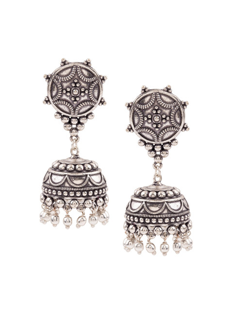 Voylla Silver-Plated Black Oxidised Dome Shaped Jhumkas - Image 2