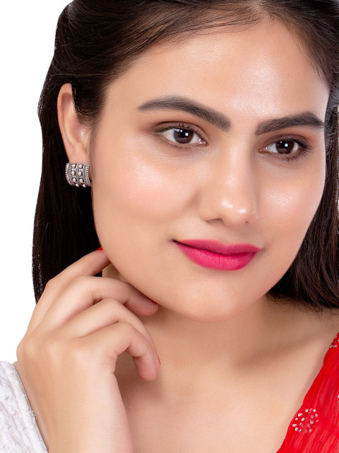 Voylla Silver-Toned Contemporary Studs - Image 4
