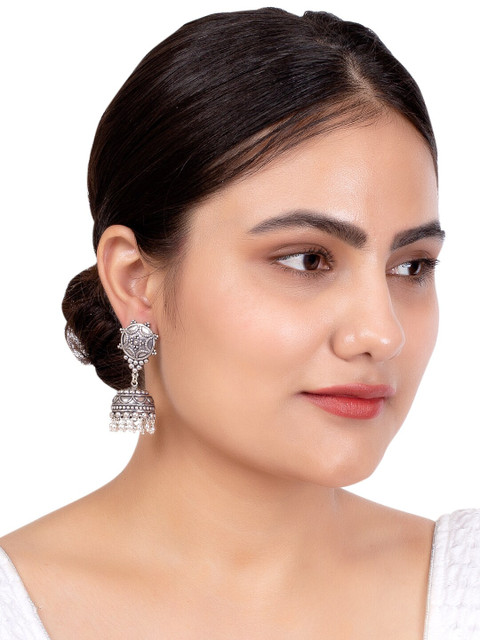 Voylla Silver-Plated Black Oxidised Dome Shaped Jhumkas - Image 4