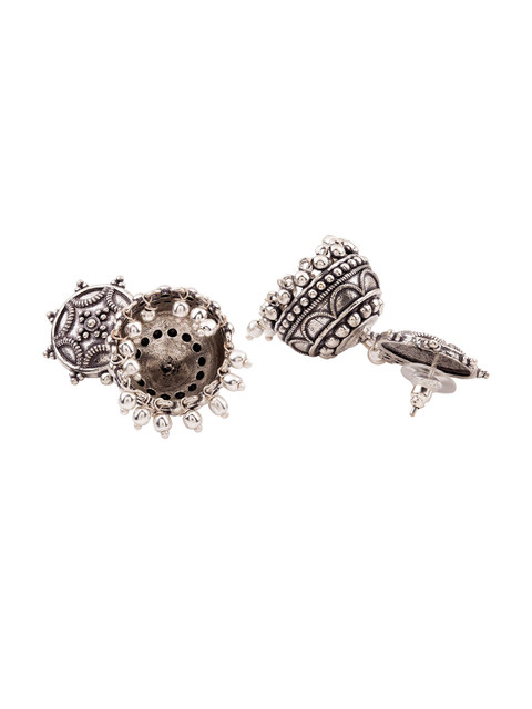 Voylla Silver-Plated Black Oxidised Dome Shaped Jhumkas - Image 3