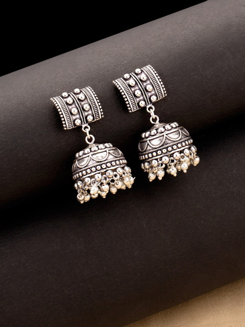 Voylla Silver-Plated Oxidised Contemporary Jhumkas