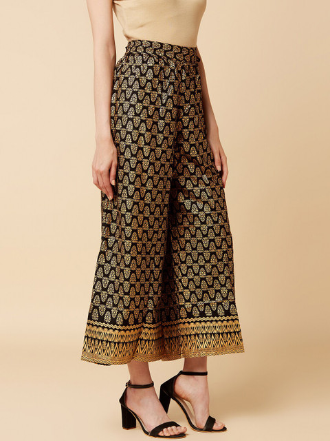 Varanga Women Black & Gold-Toned Printed Wide Leg Palazzos - Image 2