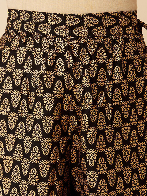 Varanga Women Black & Gold-Toned Printed Wide Leg Palazzos - Image 6