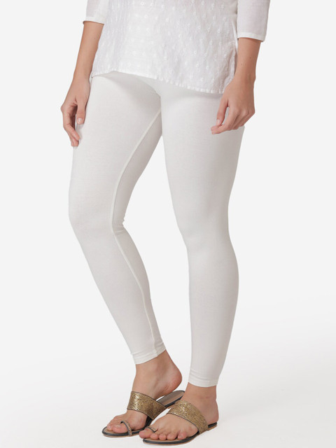 Vami Women Off-White Solid Ankle-Length Leggings - Image 3