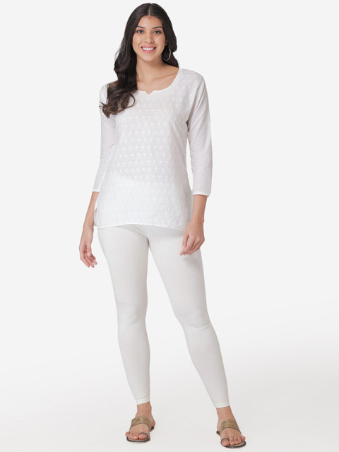 Vami Women Off-White Solid Ankle-Length Leggings - Image 5