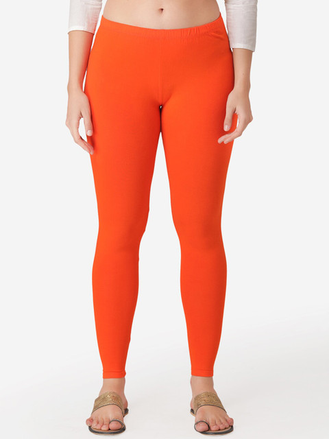 Vami Women Orange Solid Ankle-Length Leggings