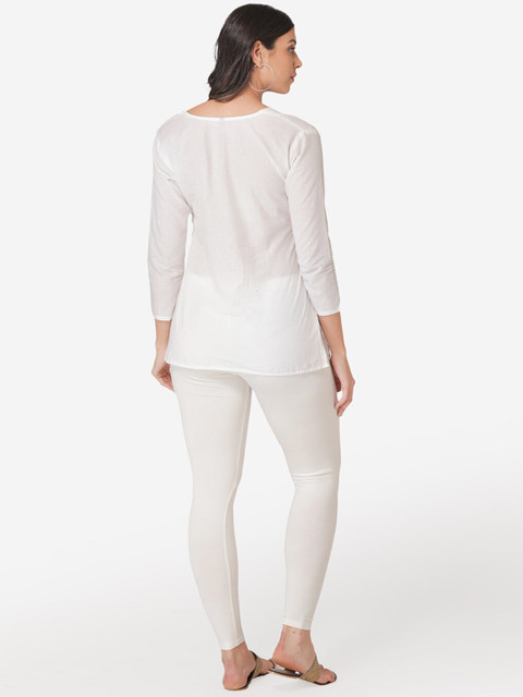 Vami Women Off-White Solid Ankle-Length Leggings - Image 4