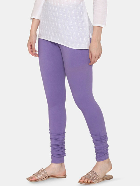 Vami Women Violet Solid Churidar-Length Stretchable Leggings - Image 3