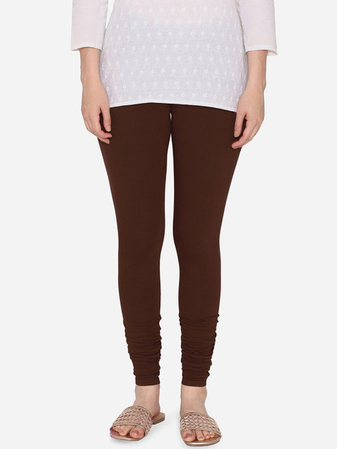 Vami Women Brown Solid Churidar-Length Stretchable Leggings