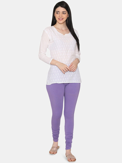 Vami Women Violet Solid Churidar-Length Stretchable Leggings - Image 5