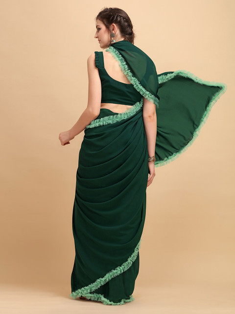 Sangria Women Solid Ruffle Saree - Image 2