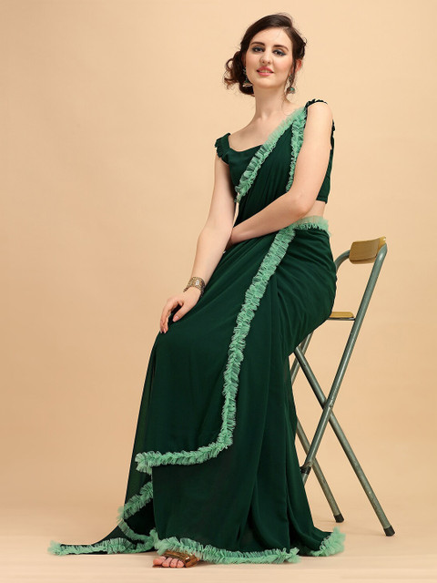 Sangria Women Solid Ruffle Saree - Image 3