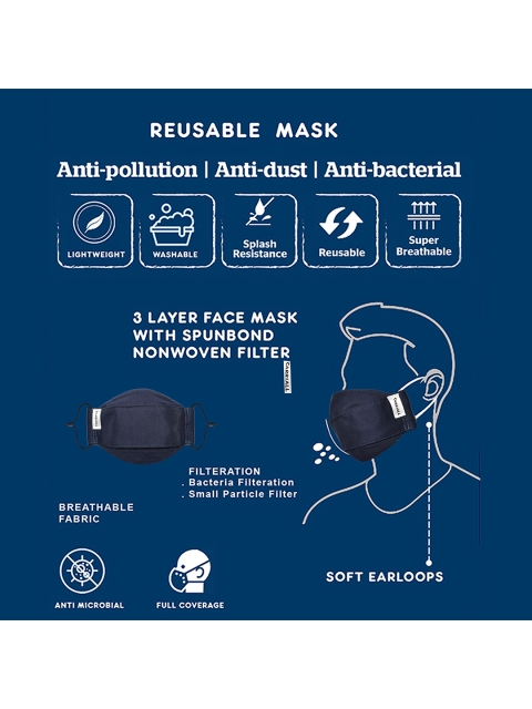 CARRIALL Unisex Pack Of 3 Assorted 3-Ply Cotton Reusable Protective Outdoor Masks - Image 7