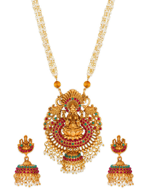 aadita Gold-Plated Gold-Toned Choker Necklace Jewellery Set - Image 2