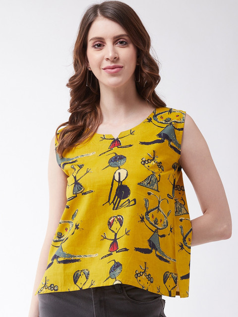 InWeave Mustard Yellow & Blue A-Line Top