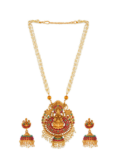 aadita Gold-Plated Gold-Toned Choker Necklace Jewellery Set - Image 3