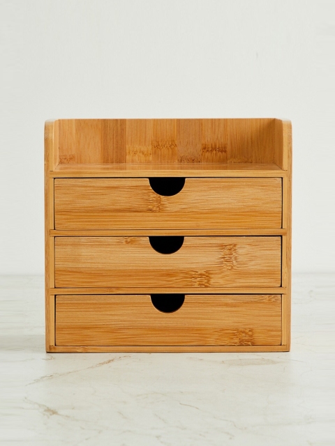 Home Centre Brown Solid 4-Tier Mini Desk Organiser