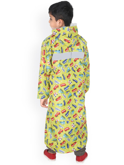 FabSeasons Kids Yellow & Red Printed Waterproof Long Raincoat With Hood - Image 3