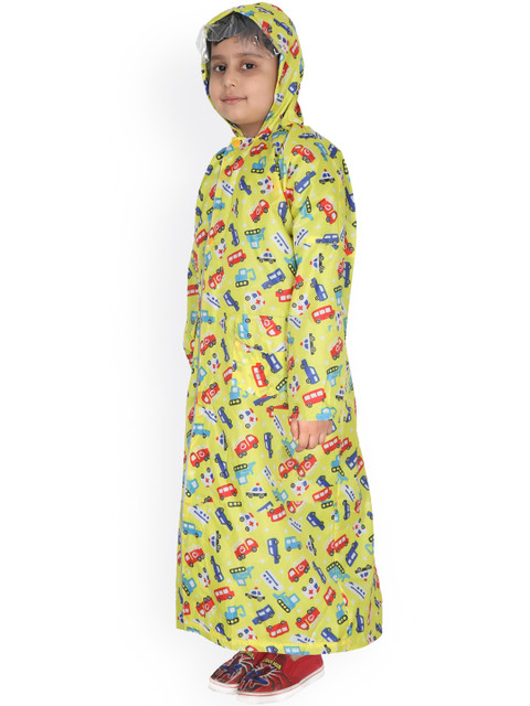 FabSeasons Kids Yellow & Red Printed Waterproof Long Raincoat With Hood - Image 4
