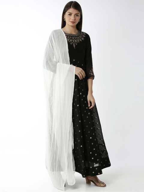 Soch Off White Poly Georgette Solid Dupatta - Image 4