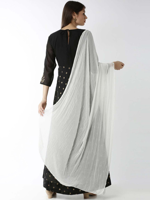 Soch Off White Poly Georgette Solid Dupatta - Image 3