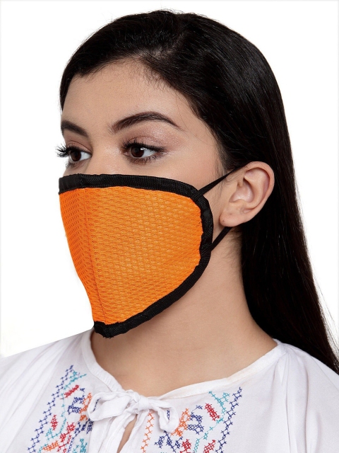 Apsis Adults Pack Of 7 Orange & Black Solid 3-Ply Anti-Pollution Reusable Cloth Face Masks - Image 6