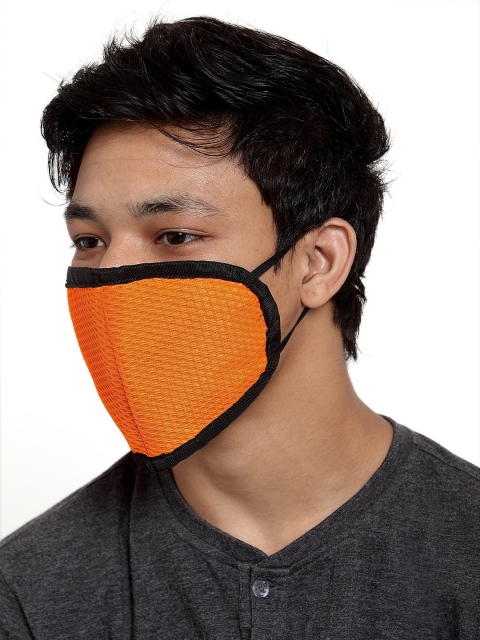 Apsis Adults Pack Of 7 Orange & Black Solid 3-Ply Anti-Pollution Reusable Cloth Face Masks - Image 5
