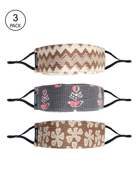 Ariana Unisex Pack Of 3 Printed 7-Ply 3-D Outdoor Reusable Cloth Face Masks
