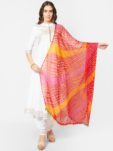 Dupatta Bazaar Red & White Printed Bandhani Dupatta