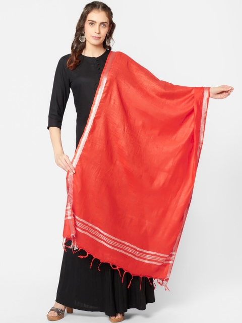 Dupatta Bazaar Red & Silver-Toned Linen Dupatta