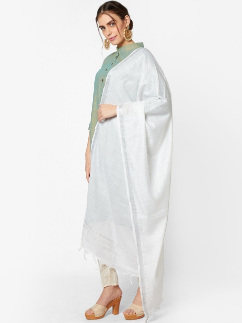 Dupatta Bazaar Women White Solid Linen Dupatta - Image 4