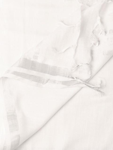 Dupatta Bazaar Women White Solid Linen Dupatta - Image 3