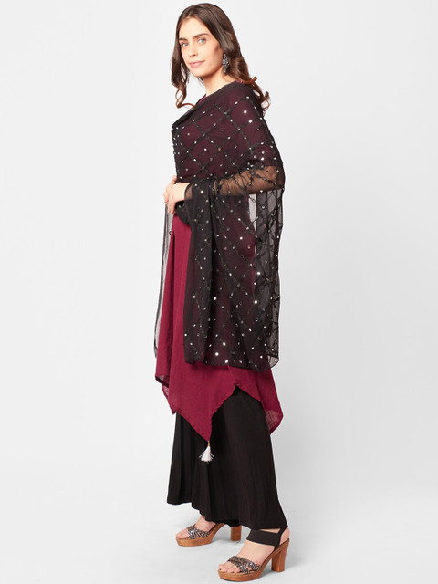 Dupatta Bazaar Black & White Embroidered Dupatta with Mirror Work - Image 4