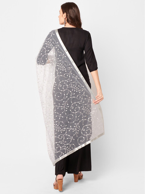 Dupatta Bazaar Silver Embroidered Dupatta with Thread Work - Image 5