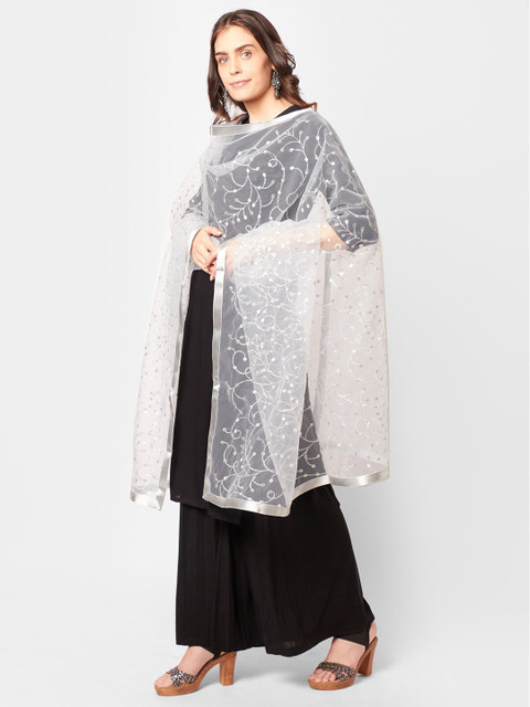 Dupatta Bazaar Silver Embroidered Dupatta with Thread Work - Image 6