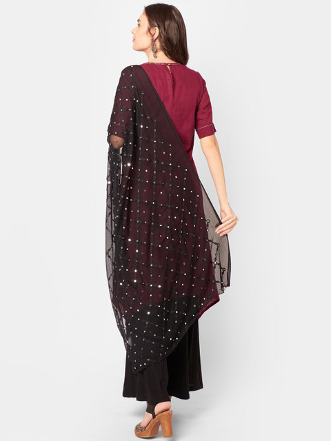 Dupatta Bazaar Black & White Embroidered Dupatta with Mirror Work - Image 5