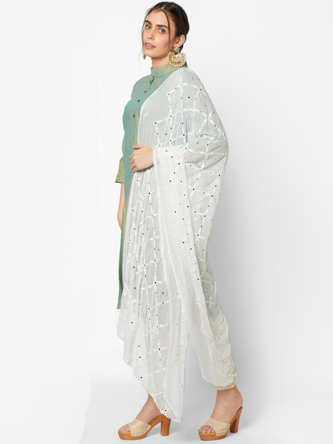 Dupatta Bazaar White Ethnic Motifs Embroidered Dupatta - Image 4