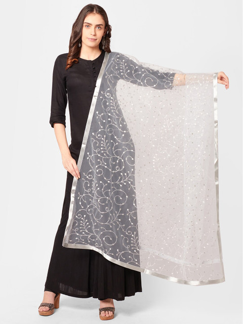Dupatta Bazaar Silver Embroidered Dupatta with Thread Work