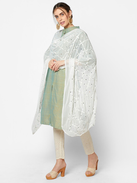Dupatta Bazaar White Ethnic Motifs Embroidered Dupatta - Image 6