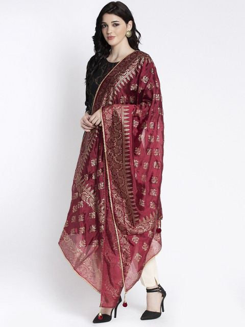 Clora Creation Maroon & Golden Printed Dupatta - Image 3