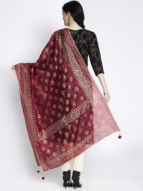 Clora Creation Maroon & Golden Printed Dupatta - Image 4