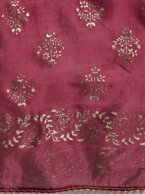 Clora Creation Maroon & Golden Printed Dupatta - Image 2