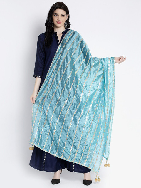 Clora Creation Blue & Silver-Toned Gotta Patti Dupatta