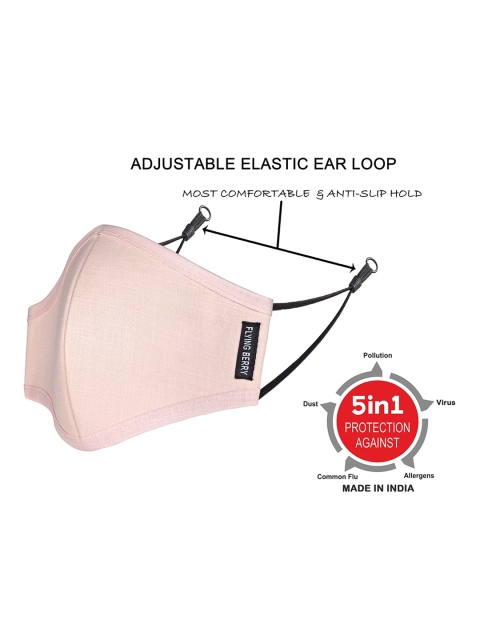 FLYING BERRY Adults Pink Pack Of 2 Solid 3-Ply Reusable Anti Pollution Linen N95 Masks - Image 5