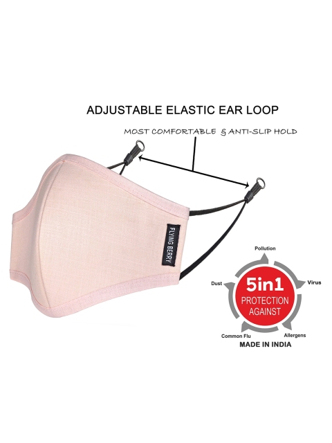 FLYING BERRY Unisex Pink Pack Of 3 Solid 3-Ply Reusable Anti Pollution Linen N95 Masks - Image 3