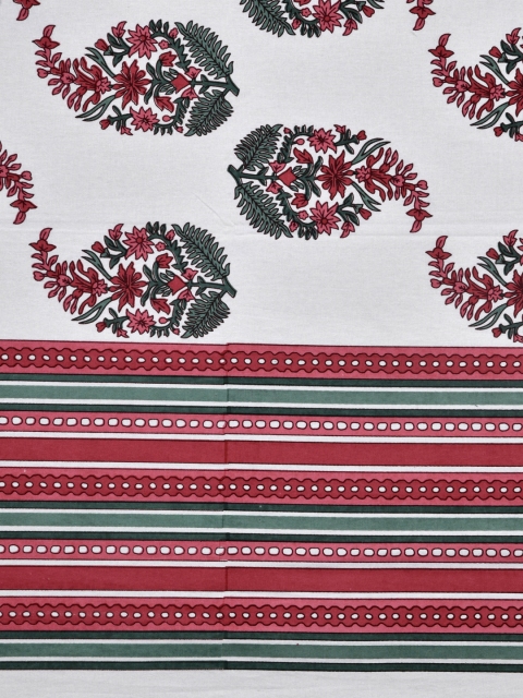 Clasiko White & Red Floral Printed Cotton 6-Seater Rectangle Table Cloth - Image 6