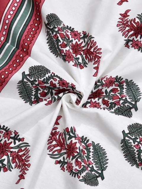 Clasiko White & Red Floral Printed Cotton 6-Seater Rectangle Table Cloth - Image 5