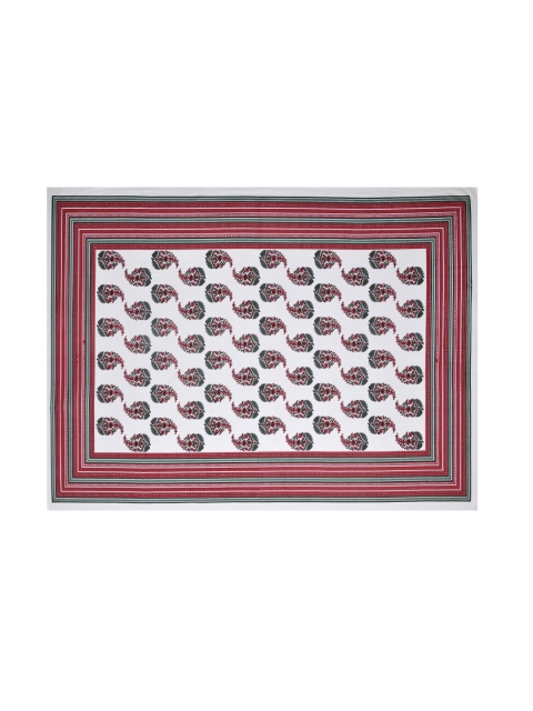 Clasiko White & Red Floral Printed Cotton 6-Seater Rectangle Table Cloth - Image 4