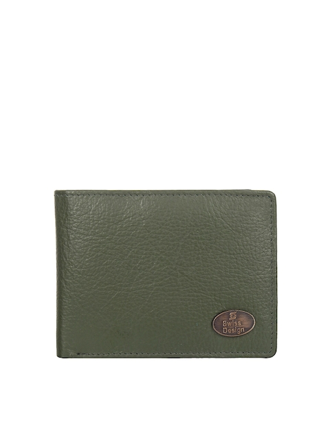 Swiss Design Men Green & Black Textured Leather Two Fold Wallet